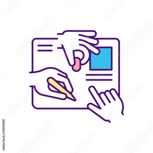 Workplace cooperation RGB color icon. Collaborative development. Working productively toward common goal. Co-creation process. Resolving, improving common concern issues. Isolated vector illustration