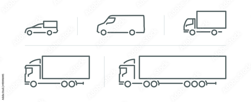 Set of transport icons, line silhouette, delivery transport Set of transport icons, line silhouette, delivery transport