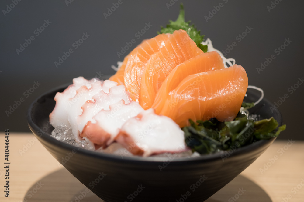 Sashimi bowl with salmon and octopus. Sashimi bowl with salmon and octopus.