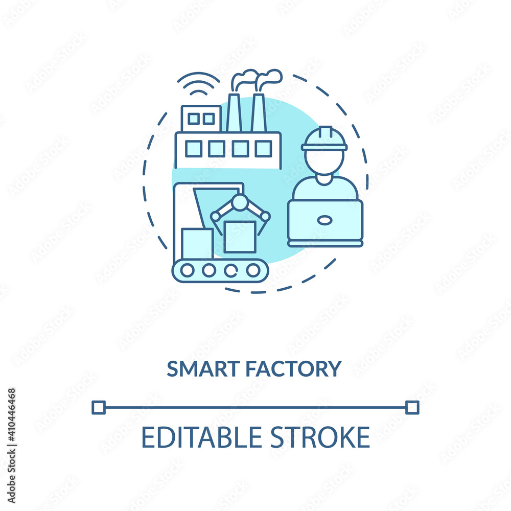 Smart factory concept icon. Industry 4.0 trend idea thin line illustration. Maximum production flexibility. Highly digitized shop floor. Vector isolated outline RGB color drawing. Editable stroke