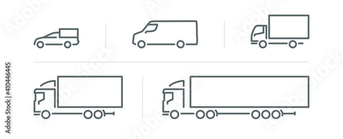 Set of transport icons, line silhouette, delivery transport 