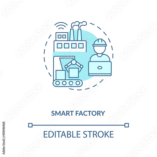 Smart factory concept icon. Industry 4.0 trend idea thin line illustration. Maximum production flexibility. Highly digitized shop floor. Vector isolated outline RGB color drawing. Editable stroke