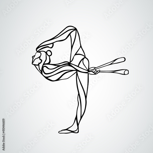 Silhouette of art rhythmic gymnastic girl with clubs