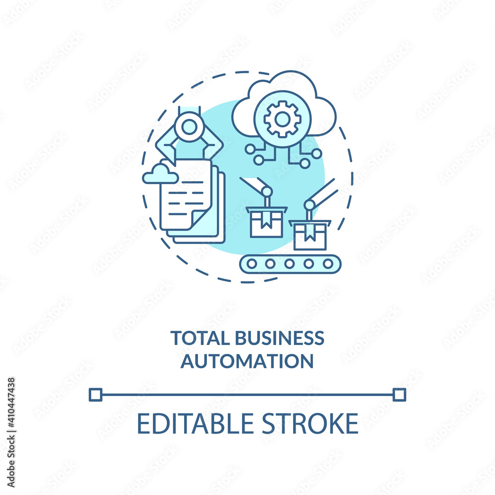 Total business automation concept icon. Industry 4.0 goal idea thin line illustration. Increasing efficiency and streamline processes. Vector isolated outline RGB color drawing. Editable stroke