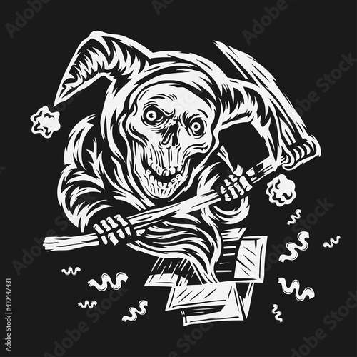 Hand drawn april fools day Vector. skull clown grim reaper concept design