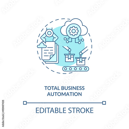 Total business automation concept icon. Industry 4.0 goal idea thin line illustration. Increasing efficiency and streamline processes. Vector isolated outline RGB color drawing. Editable stroke