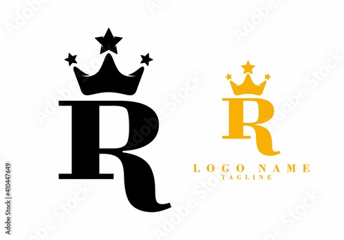 Black gold of R initial letter with crown logo