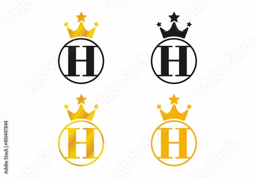 H initial letter with crown in circle logo