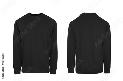 Add your own design. Men's Black Sweatshirt with Raglan Sleeve, cutout and Isolated on a White Background for Branding and Personalisation. Photographed on a Medium Male Ghost Mannequin.