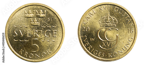 Wallpaper Mural five swedish kroner coin isolated on white background Torontodigital.ca