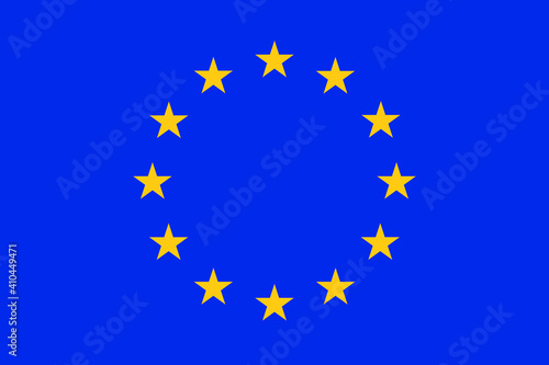 Flat vector flag of Europe. The aspect ratio of the flag is 2 3. The flag is 12 gold five-pointed stars arranged in a circle on a blue background.