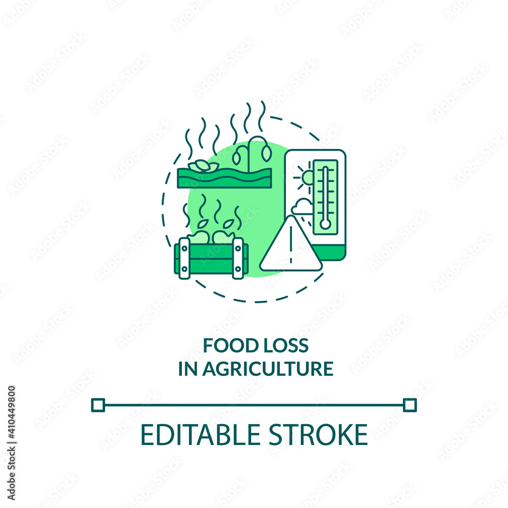 Food loss in agriculture concept icon. Food waste type idea thin line illustration. Increasing green gas emissions. Grain crops storage. Vector isolated outline RGB color drawing. Editable stroke