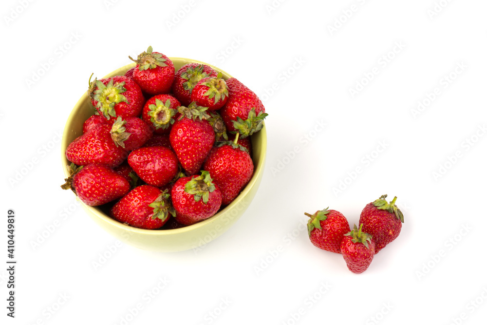 Ripe strawberries isolated on white background, place for text Ripe strawberries isolated on white background, place for text