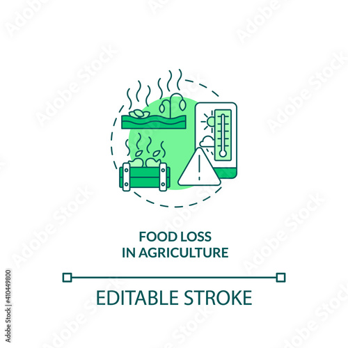Food loss in agriculture concept icon. Food waste type idea thin line illustration. Increasing green gas emissions. Grain crops storage. Vector isolated outline RGB color drawing. Editable stroke