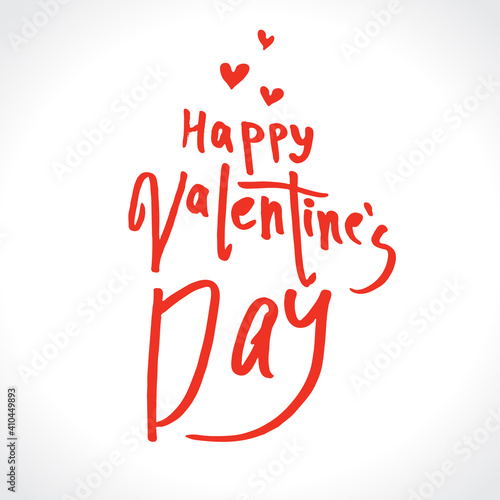 Handwritten feltpen vector logo Happy Valentine's Day. Red lettering with hearts for congratulations. Vector template.