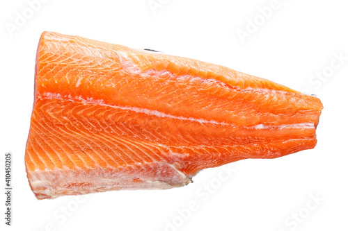 raw salmon fillet isolated on white, top view