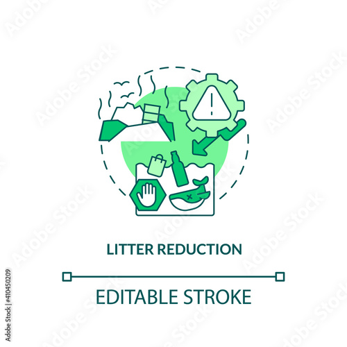 Litter reduction concept icon. Organic waste prevention idea thin line illustration. Items floating in water. Harmful germs and bacteria. Vector isolated outline RGB color drawing. Editable stroke