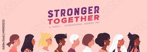 Women's Day banner diverse woman cartoon