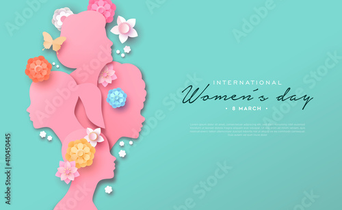 International Women Day paper cut girl flower card