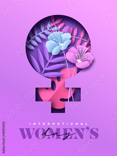 Happy women's day pink paper cut flower card