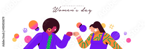 Happy Women's Day girl friend fist bump banner