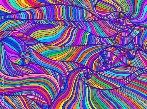 Fototapeta Rainbow hippie trippy psychedelic style colorful waves
