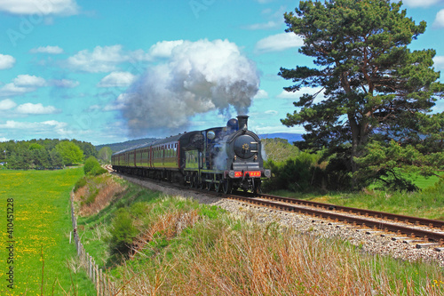 Caledonian Railway locomotive 828 near Fisherman's Crossing, Strathspey Railway, Scotland.