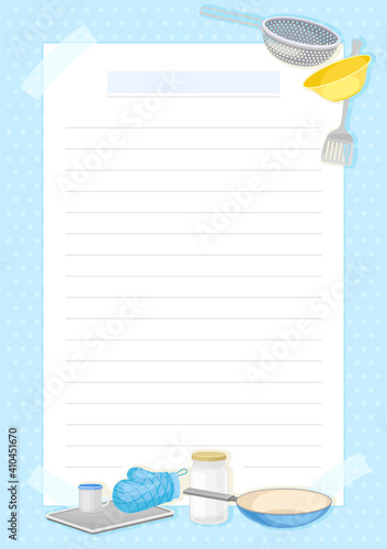 Recipe Card with Kitchen Items and Lines Vector Template