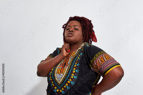 Photography Plump african american woman strictly looking at camera