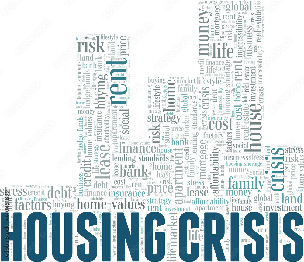 Obraz premium Housing crisis vector illustration word cloud isolated on a white background.