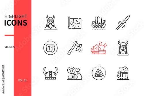 Vikings - modern line design style icons set