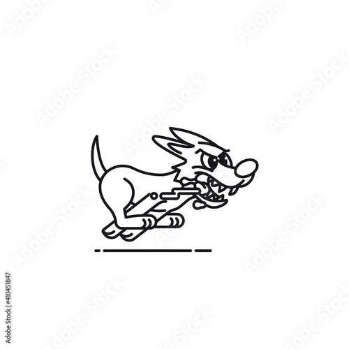 Mad cartoon dog suffering rabie,s running and slobbering vector line icon. Zoonotic disease outline symbol.