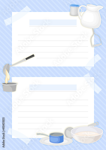 Recipe Card with Kitchen Items and Lines Vector Template