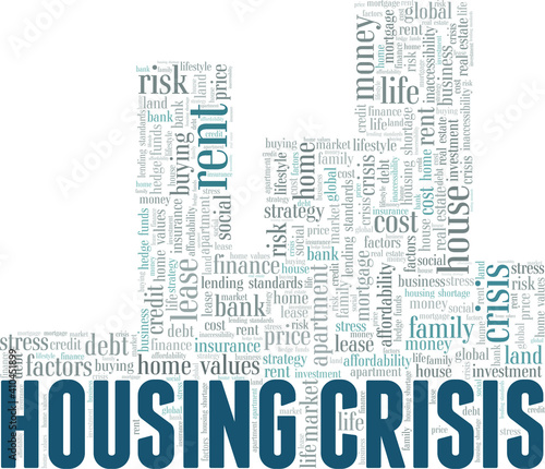 Housing crisis vector illustration word cloud isolated on a white background.