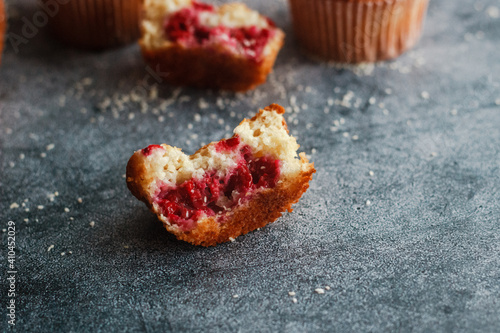 Delicious muffins with raspberries. Muffins on the table
