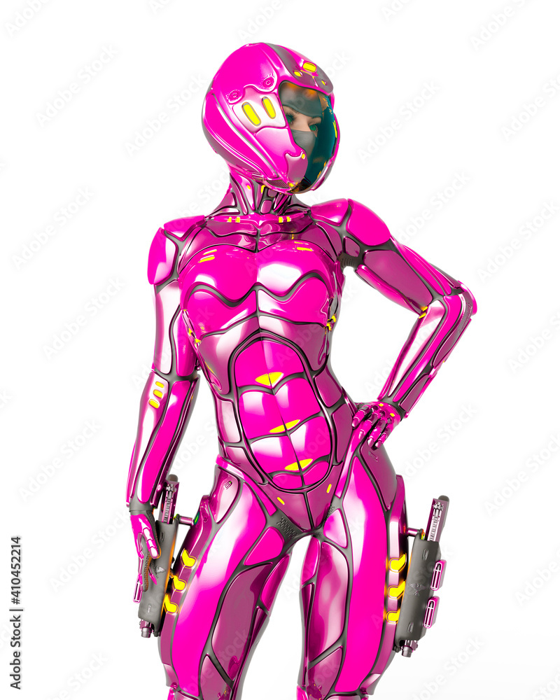 astronaut girl on sci-fi suit is watching astronaut girl on sci-fi suit is watching