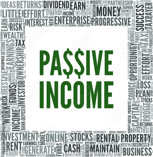 Passive income vector illustration word cloud isolated on a white background.