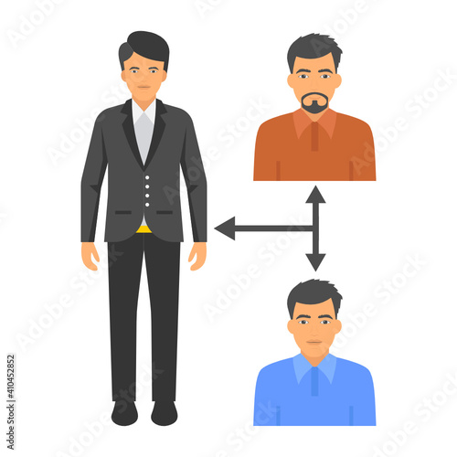 business relationship between two or more individuals vector color icon design, Interrelationship concept, hrm symbol on white background, business character stock illustration