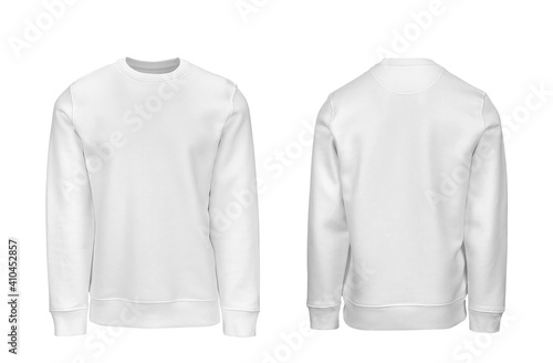 Add your own design. Men's White Sweatshirt with Set In Sleeve, cutout and Isolated on a White Background for Branding and Personalisation. Photographed on a Medium Male Ghost Mannequin.