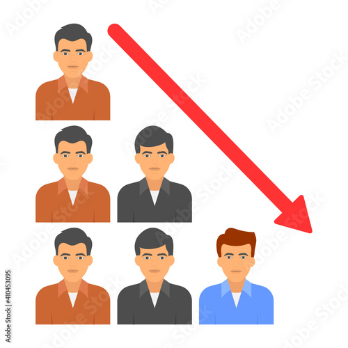 Reducing the size of workforce by terminating employee concept, hrm symbol on white background, Downsizing vector color icon design