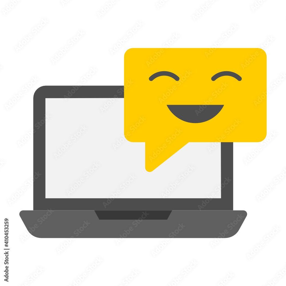 Employee office communication software concept, hrm symbol on white background, Lan Chat with Laptop Vector color Icon Design, Laptop with Smile Emoji Stock illustartion Employee office communication software concept, hrm symbol on white background, Lan Chat with Laptop Vector color Icon Design, Laptop with Smile Emoji Stock illustartion
