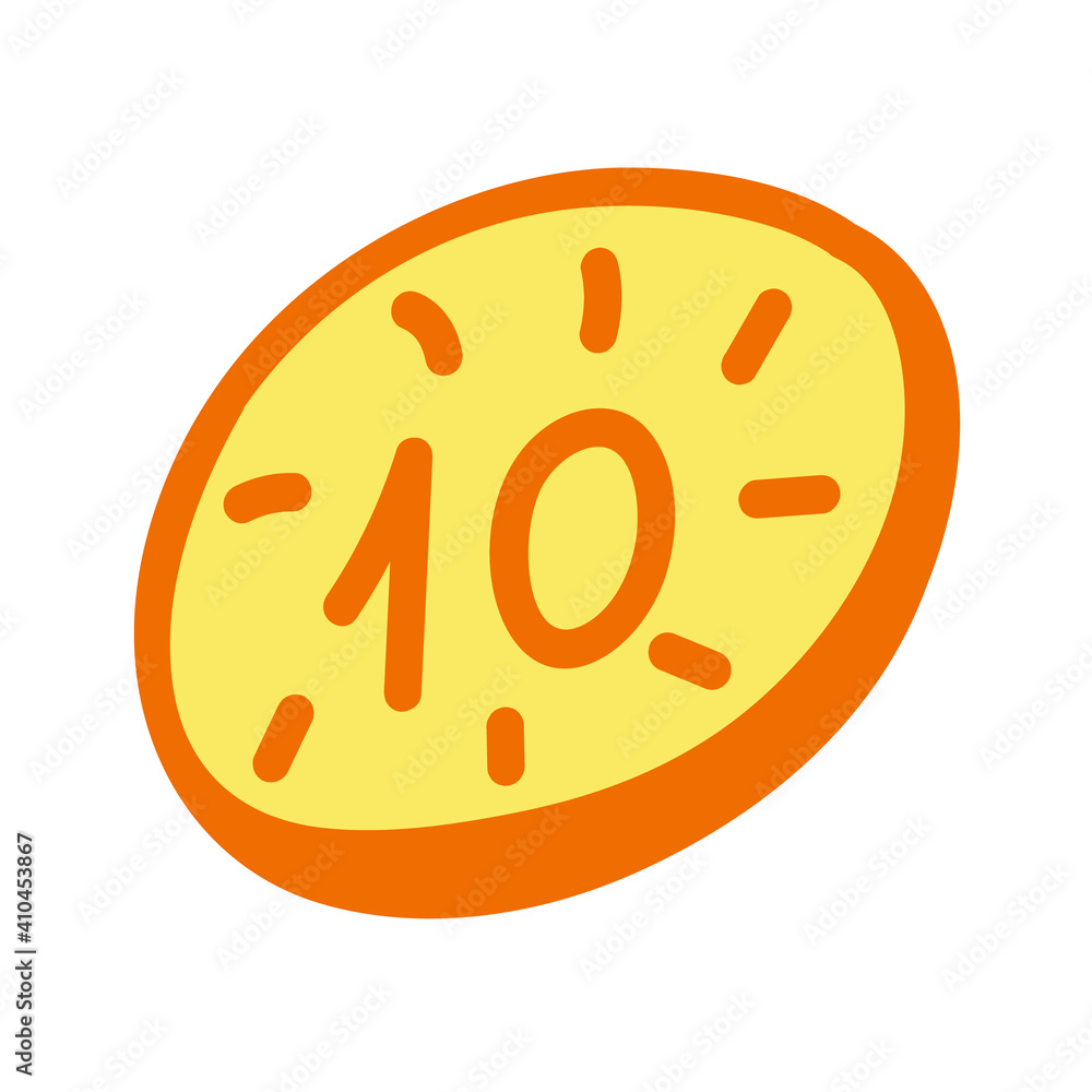 Coin on white background. Doodle vector icon. Orange and yellow hand drawn money clipart. Coin on white background. Doodle vector icon. Orange and yellow hand drawn money clipart.