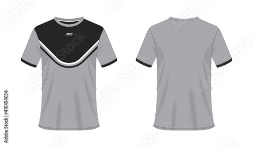 T-shirt grey and black soccer or football template for team club on white background. Jersey sport, vector illustration eps 10.