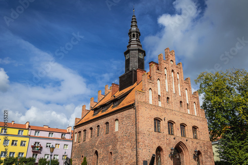 Exterior of historical Town Hall in Morag town in Warmia Nazury region of Poland