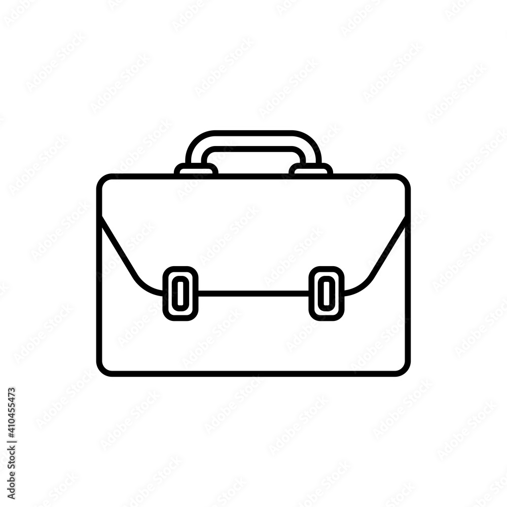 Briefcase icon. Black contour linear silhouette. Front view. Vector flat graphic illustration. The isolated object on a white background. Isolate. Briefcase icon. Black contour linear silhouette. Front view. Vector flat graphic illustration. The isolated object on a white background. Isolate.