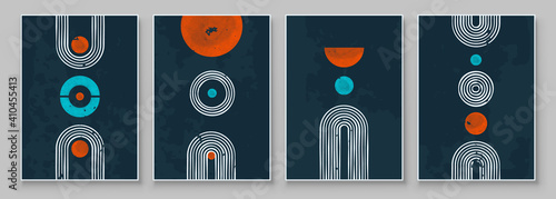 Mid-Century Modern Design. A trendy set of Abstract Black Hand Painted Illustrations for Postcard, Social Media Banner, Brochure Cover Design or Wall Decoration Background. Vector illustration.