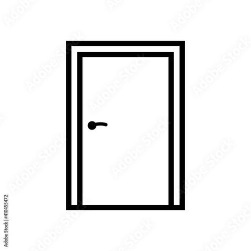 Door icon. Black contour linear silhouette. Front view. Vector flat graphic illustration. The isolated object on a white background. Isolate.