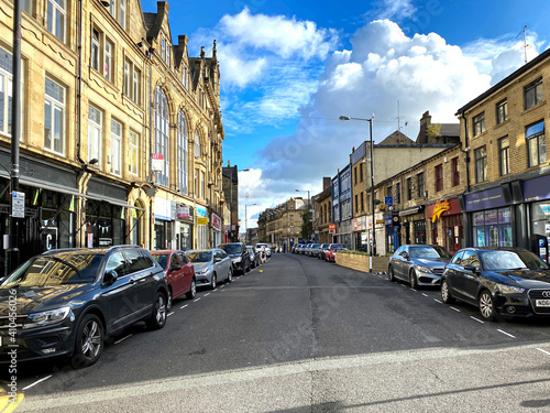 Looking along, North Parade, in the city centre of, Bradford, Yorkshire, UK