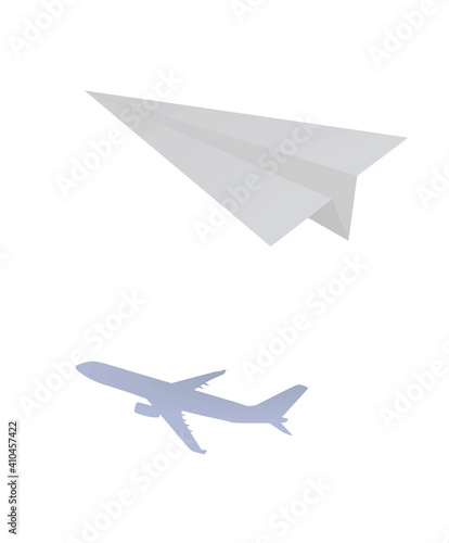 Paper and real airplane. vector