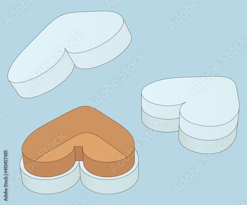 Top view open white heart shaped gift box isolated on blue background.